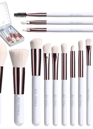 14 PCS Makeup Brush Set With Illuminated Mirror Portable Short Handle LED Light USB Rechargeable Makeup Brushes Kit