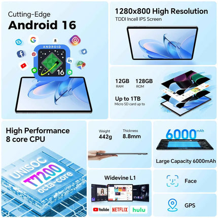Custodia per Teclast P30T, Tablet Android 16 da 10.1 pollici, 12GB (4GB+8GB) RAM, 128GB ROM, Processore Octa-core T7200, Tastiera/Custodia/Mouse/Stilo/Auricolari/Supporto