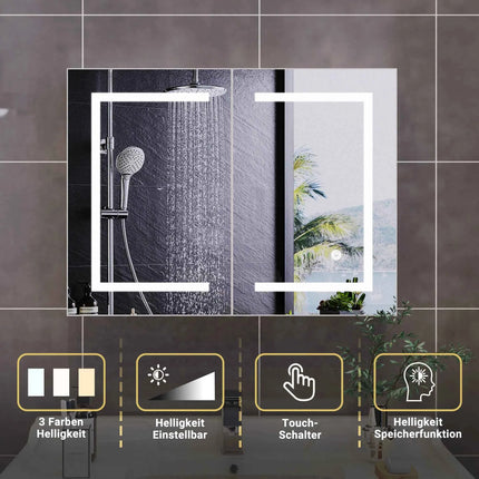 Rosahqnda anti-fog bathroom mirror cabinet with LED lighting, height adjustable shelves, 3 color temperature dimmable