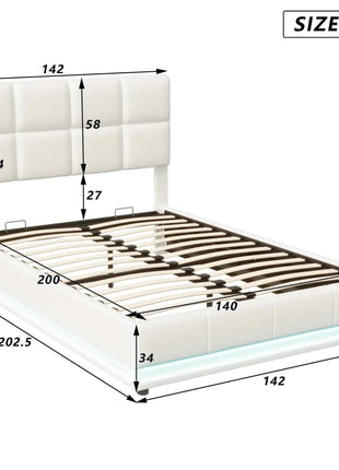 Rosahqnda Hydraulic Double Bed frame 140*190cm with LED Adjustable Headboard Storage bed 140*200cm Cushions bed PU