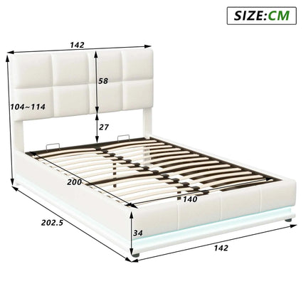 Rosahqnda Hydraulic Double Bed frame 140*190cm with LED Adjustable Headboard Storage bed 140*200cm Cushions bed PU