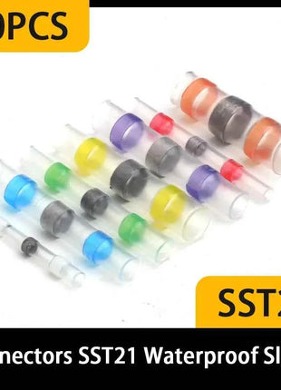 50PCS Heat Shrinkable Wire Connectors SST21 Waterproof Sleeve AWG22-18 Butt Electrical Splice Tinned Solder Seal Terminal