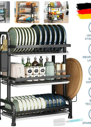 3-Tier Dish Drying Rack Dish Organizer Compact Kitchen Dish Rack Drainboard Set Dish Drainer with Utensil Holder
