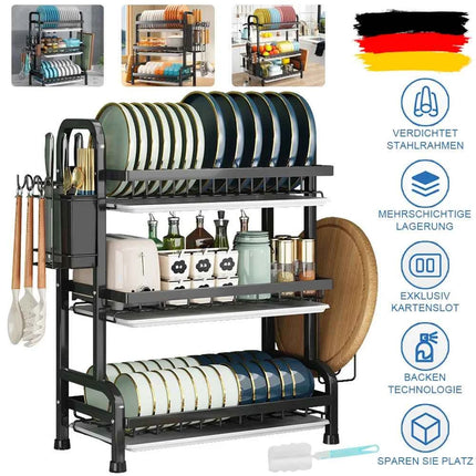 3-Tier Dish Drying Rack Dish Organizer Compact Kitchen Dish Rack Drainboard Set Dish Drainer with Utensil Holder