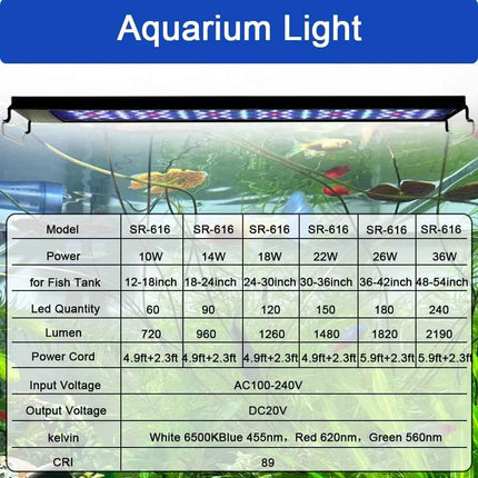 75-90CM Fish Tank Dimmable Iighting LED light Aquarium Plant Growth Iight With Timer And Power-off Memory Function 100-240V IP65