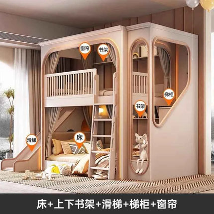 Customizable bunk beds Small apartment sibling bed High and low child and mother slide Space capsule Roof bed