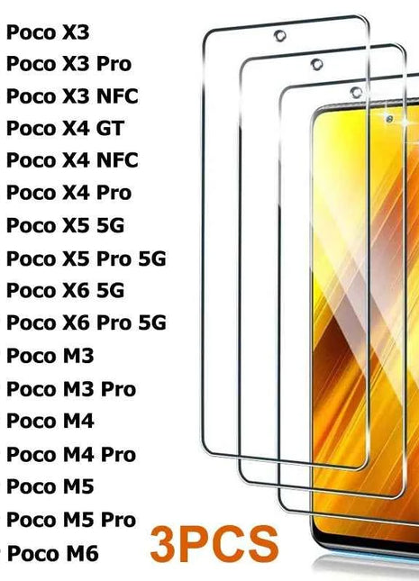 3PCS Vetro di Protezione per Poco X3 X4 GT X5 X6 Pro NFC 5G Protezione Dello Schermo per Xiaomi Poco M6 M5 M5S M4 M3 M2 Pro Pellicola di Vetro