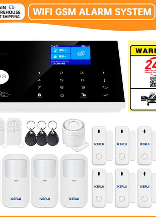 Sistema di Allarme KERUI WIFI GSM con Supporto per 3 Zone Cablate, Allarme Domestico Antifurto Compatibile con Tuya Smart, Sensore PIR 433MHz per Protezione di Sicurezza