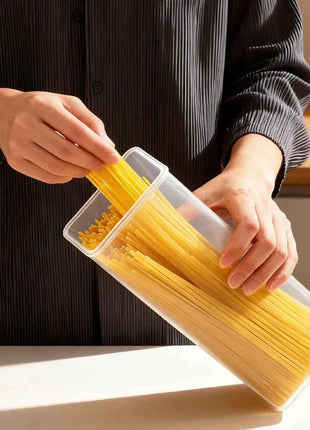WORTHBUY Pasta Storage Box With Handle Moisture-Proof Plastic Noodles Sealed Can Spaghetti Storage Container Kitchen Organizer