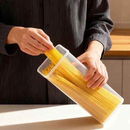 WORTHBUY Pasta Storage Box With Handle Moisture-Proof Plastic Noodles Sealed Can Spaghetti Storage Container Kitchen Organizer
