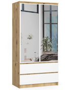 Mobile AKORD S90 in Rovere Artigianale 90 cm con Specchio, 2 Ante, 2 Cassetti, Colore Bianco Opaco, 4 Ripiani, 90x51x180 cm