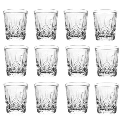 Set Bicchieri in Vetro Inciso 50ml con Rilievi per Spirits Tè e Acqua - 2/4/6/8/12 Pezzi