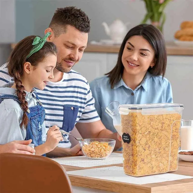 4L Cereal Storage Containers with Lids 1/2/4pcs Airtight Food Moistureproof Tank with Label Stickers Kitchen Organization Box