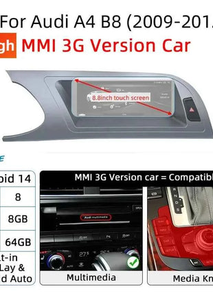Fast Shipping Wireless CarPlay Screen For Audi A4 B8 A5 8K 2008-2016 Car Multimedia Player Android 14 8+128GB Stereo GPS Navi