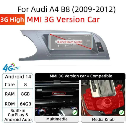 Fast Shipping Wireless CarPlay Screen For Audi A4 B8 A5 8K 2008-2016 Car Multimedia Player Android 14 8+128GB Stereo GPS Navi