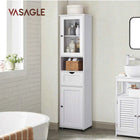 VASAGLE Tall Free Standing Bathroom Cabinet, Slim Cupboard, Glass Door, Adjustable Shelves, Light Grey