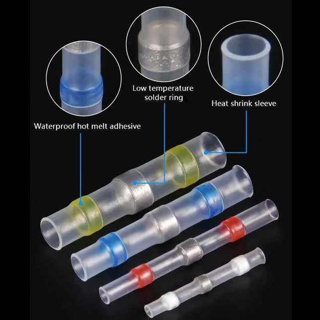 50/500Pcs Waterproof Heat Shrink Tube With Solder Insulated Electrical Wire Terminal Butt Splice Solder Electric Connector Set