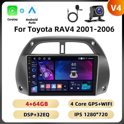 Podofo 8Core 2Din Car Stereo For Toyota RAV4 2001-2006 Multimedia Player WIFI 4G AI Voice BT Carplay Android Car Radio RDS