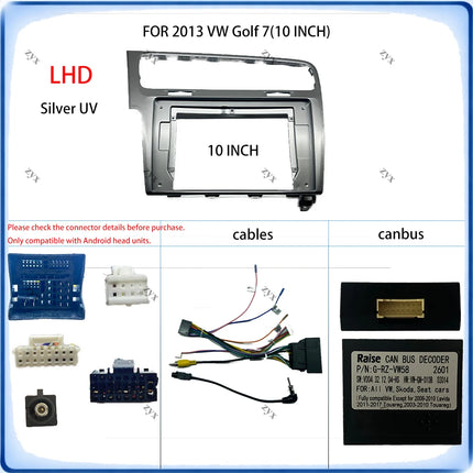 Cornice per autoradio per VW Golf 7 MK7 2013, pannello stereo da 10 pollici, cablaggio e decoder Canbus