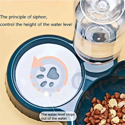 Pet Bowls With Water Feeder, 3 In 1 Ear Design Tilted Cat Water And Food Bowl Set With Gravity Water Bottle For Neck Protection