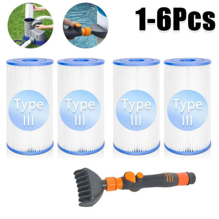 1-6pcs Tipo III Cartuccia del filtro della piscina per Bestway 58012E Tipo III/A Cartuccia della pompa del filtro della piscina esterna Parte di ricambio