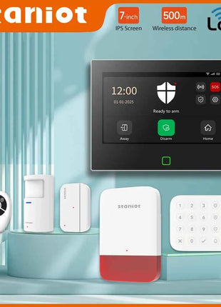 Staniot 7inch Lora Protection Kit WiFi 4G Tuya Smart Home Alarm System with 5000mAh Battery 500M Distance Works with Alexa