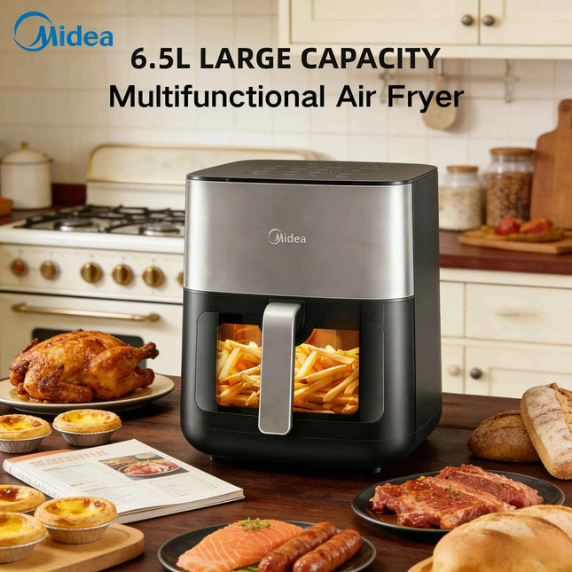 Midea 6.5L Air Frye Healthy Oil-Free Cooking Adjustable Temp & Timer Rapid Air Circulation Removable Non-Stick Basket  Energy