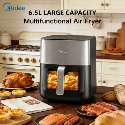 Midea 6.5L Air Frye Healthy Oil-Free Cooking Adjustable Temp & Timer Rapid Air Circulation Removable Non-Stick Basket  Energy