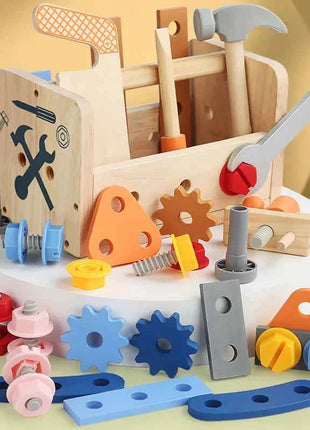 Kids Wooden Tool Bench Set with Repair Tools - Montessori Workbench, Construction & Educational Toy, Christmas Birthday Gifts
