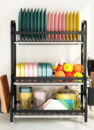 3-Tier Dish Drying Rack Dish Organizer Compact Kitchen Dish Rack Drainboard Set Dish Drainer with Utensil Holder