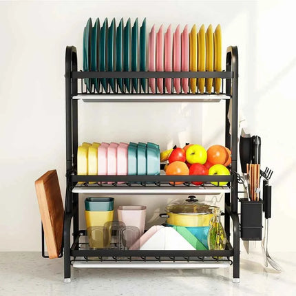 3-Tier Dish Drying Rack Dish Organizer Compact Kitchen Dish Rack Drainboard Set Dish Drainer with Utensil Holder