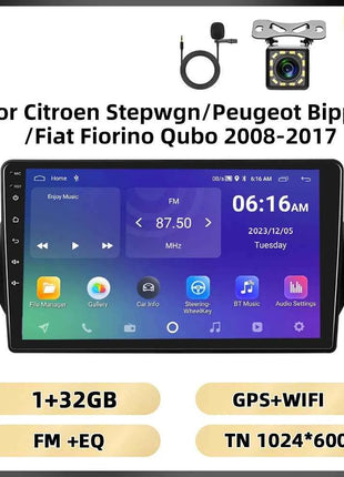 Podofo 2Din 8 + 128G Car Radio For Citroen Nemo/Peugeot Bipper/Fiat Fiorino Qubo 2008-2017 Android Auto Carplay GPS RDS Car Stereo