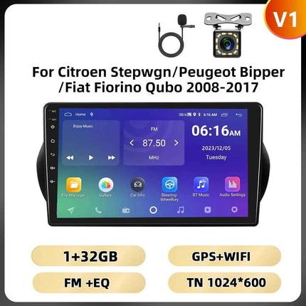 Podofo 2Din 8 + 128G Car Radio For Citroen Nemo/Peugeot Bipper/Fiat Fiorino Qubo 2008-2017 Android Auto Carplay GPS RDS Car Stereo