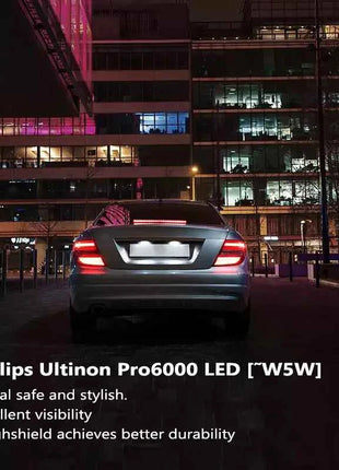 Philips LED T10 W5W Ultinon Pro6000 6800K 6000K Style White 80W Super Bright Signal Interior Light Door Readling Lamps 11961, 2x