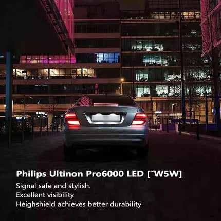 Philips LED T10 W5W Ultinon Pro6000 6800K 6000K Style White 80W Super Bright Signal Interior Light Door Readling Lamps 11961, 2x
