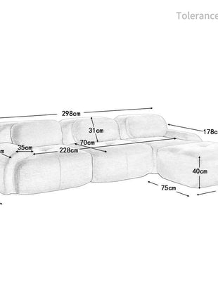 Modular Corner Cord Fabric Sofa - No Assembly Required, Extra-wide Armrests, 32D High Elastic Upholstery, Ergonomic Cozy Couch