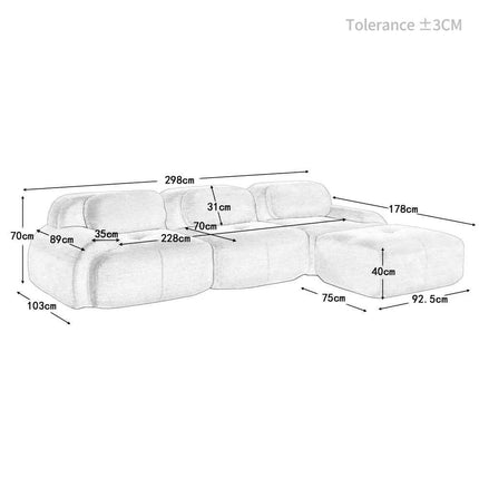 Modular Corner Cord Fabric Sofa - No Assembly Required, Extra-wide Armrests, 32D High Elastic Upholstery, Ergonomic Cozy Couch