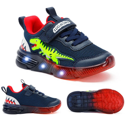 EXDINO Dinosauro Bambini piccoli Primavera Autunno Scarpe luminose a LED Bambini Spinosaurus Ragazzi Glowing Scarpe da ginnastica sportive casual antiscivolo