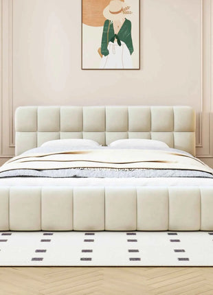Rosahqnda Bubble Bed,Upholstered bed with Slatted Frame,140/160x200cm,Padded Headboard,master room,Linen Frabic,without Mattress