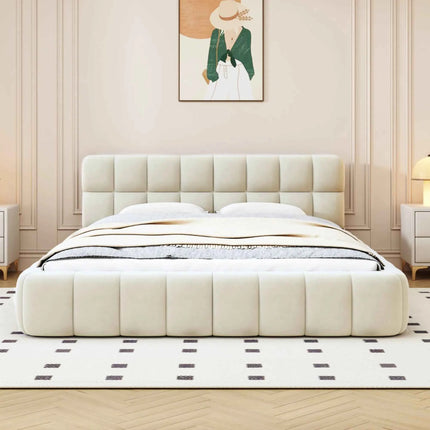 Rosahqnda Bubble Bed,Upholstered bed with Slatted Frame,140/160x200cm,Padded Headboard,master room,Linen Frabic,without Mattress