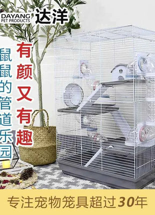 Large Multi-Level Hamster Cage with Tunnels, Spacious & Ventilated Syrian Hamster Habitat, Fun Interactive Pet Home