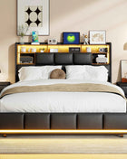 Rosahqnda Upholstered Bed 140/160 x 200 cm with LED Headboard,Hydraulic Storage Space and Metal Frame,Youth Bed,PU