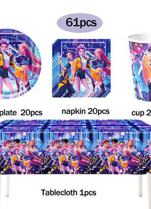 Set Decorazioni per Feste di Compleanno K-Pop, Articoli per Tavola, Palloncini, Bicchieri, Piatti, Tovaglioli, Decorazione per Torta, Striscione, Sacchetto Regalo - Accessori per Feste