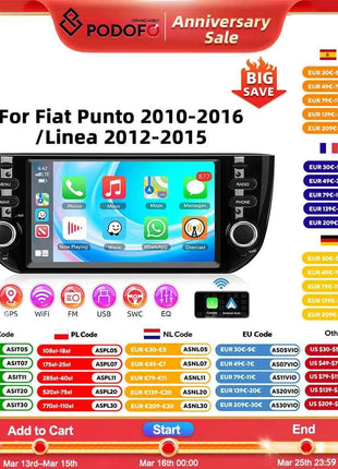 Podofo 6.2'' 2+64G Car Radio For Fiat Punto 2010-2016/Linea 2012-2015 Multimedia Player WIFI GPS Carplay Android Auto Car Stereo