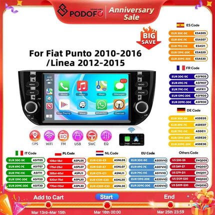 Podofo 6.2'' 2+64G Car Radio For Fiat Punto 2010-2016/Linea 2012-2015 Multimedia Player WIFI GPS Carplay Android Auto Car Stereo