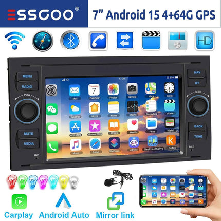DAB For Ford Transit MK7 Fiesta Fusion Kuga C/S-Max Galaxy Android 15 4+64G Apple Carplay Android Auto Car Stereo GPS WIFI RDS