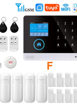 Protezione di sicurezza wireless WiFi + GSM/4G e 2G App Smart Home e Tuya Sistema di allarme di sicurezza domestica Alexa Funzionamento remoto 433 Mhz