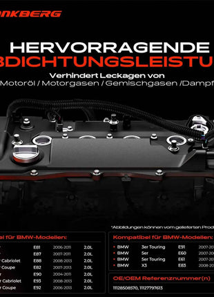 Coperchio valvole Frankberg 1x per testata cilindri BMW E90 E91 E92 E87 E88 E82 E60 E61 E83 2.0L 11128508570 11127797613