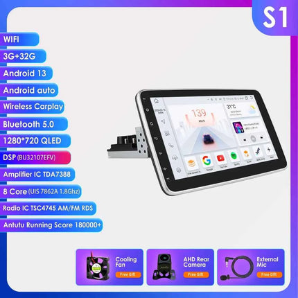 Hizpo 1din Car Stereo Radio Rotate Touch Screen For Universal Carplay GPS Navigation Bluetooth Android-auto WIFI Autoradio 7862