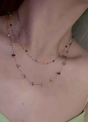 Collana Donna Trendy con Pietre Irregolari Colorate Dopamina, Semplice Catena per Clavicola, Gioielli Moda, Accessori per Feste, Regalo